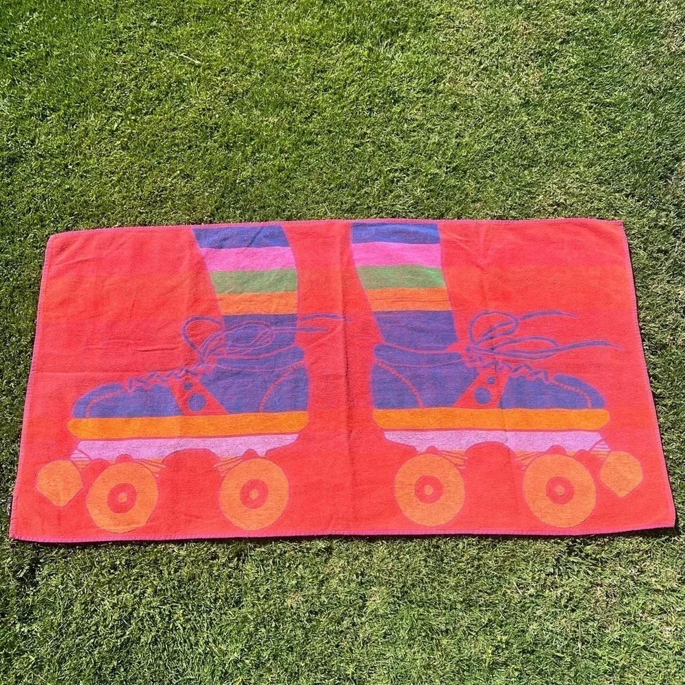 VTG Terry Treasure Roller Skate Roller Derby Beach Towel 60s 70s Cotton 26x50